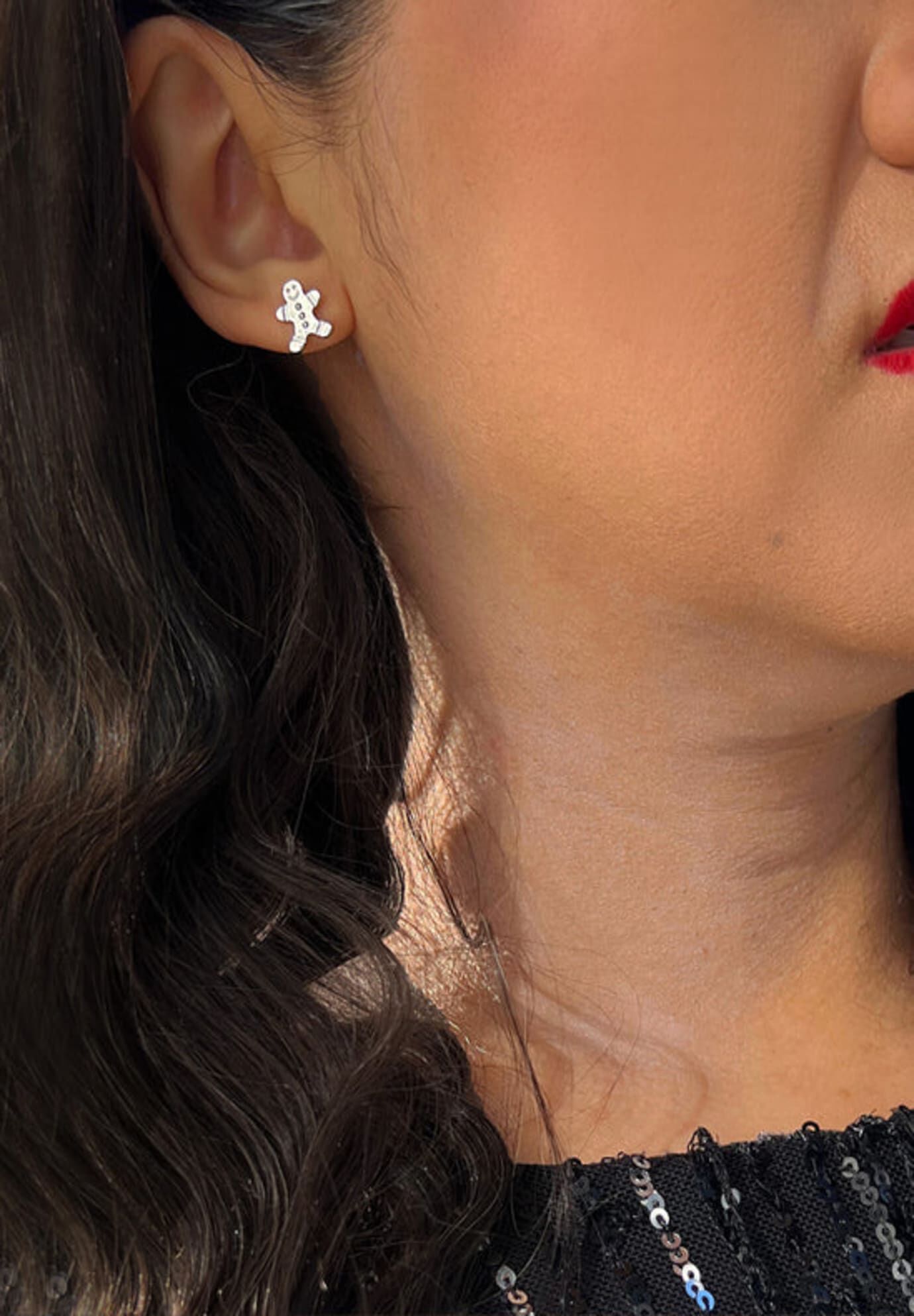 GINGERBREAD Stud Earrings, Silver / Silver, alternate image number 4