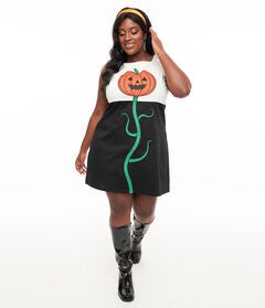 1960s Black & Orange Pumpkin Pocket Shift Dress