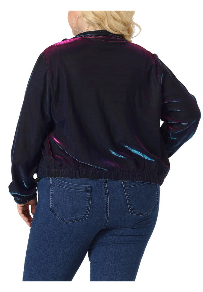 HOLOGRAPHIC MESH LONG SLEEVE ZIP UP JACKET, Blue Purple / Purple, alternate image number 2