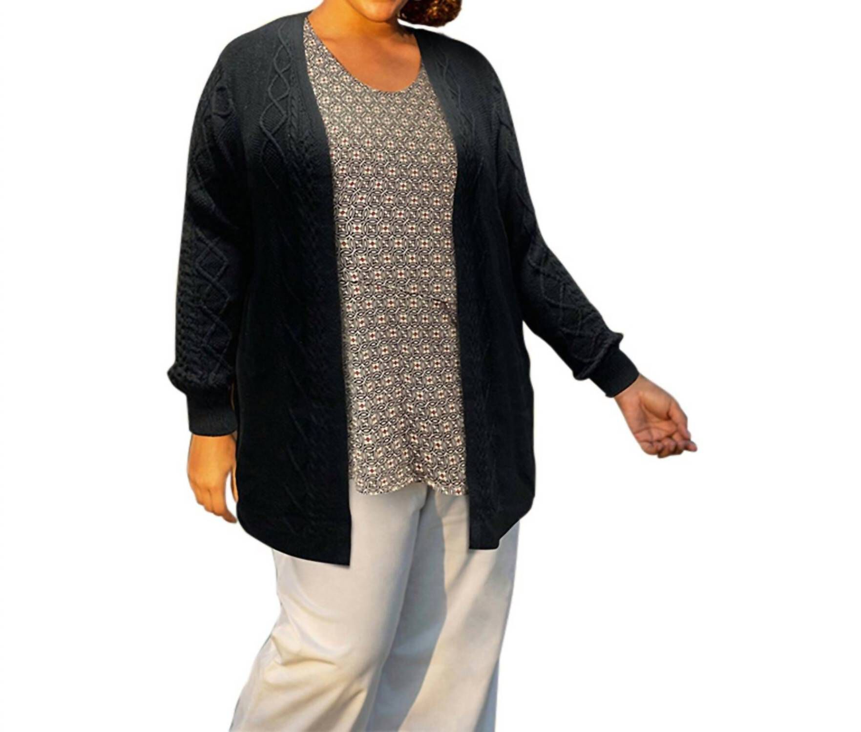 CABLE DUSTER CARDIGAN, Black / Black, hi-res image number 0