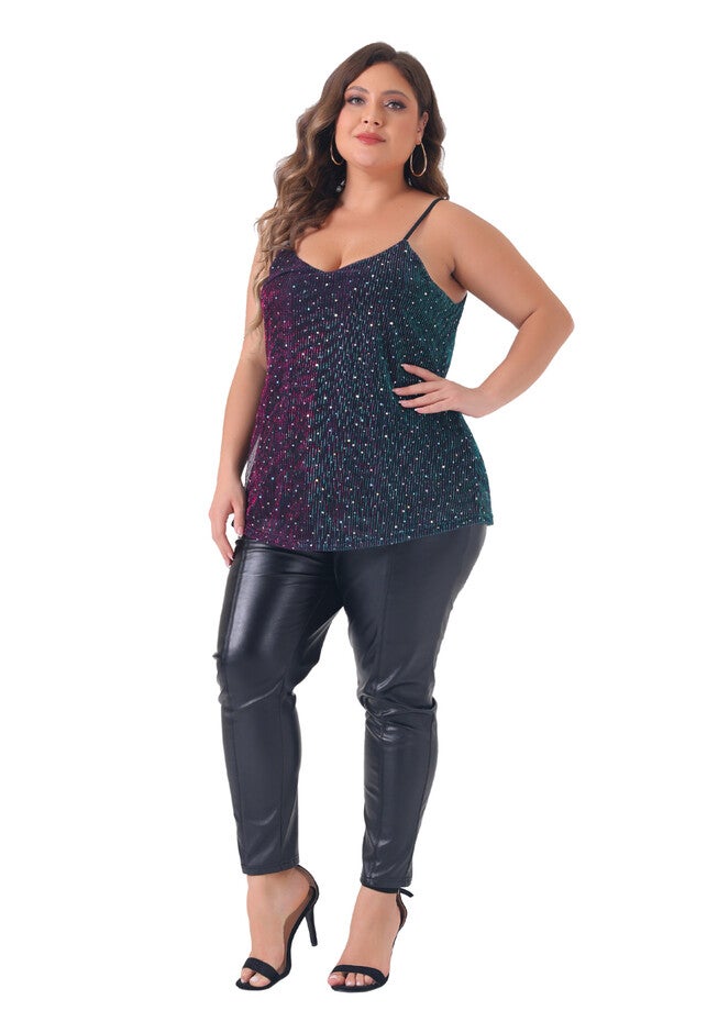 Sequin Sparkle Glitter Cami Sleeveless Gradient Top, Purple Blue / Purple, hi-res image number 0