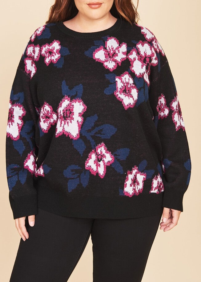 Brooke Floral Crew Neck Sweater, L304 BLACK / Black, hi-res image number null