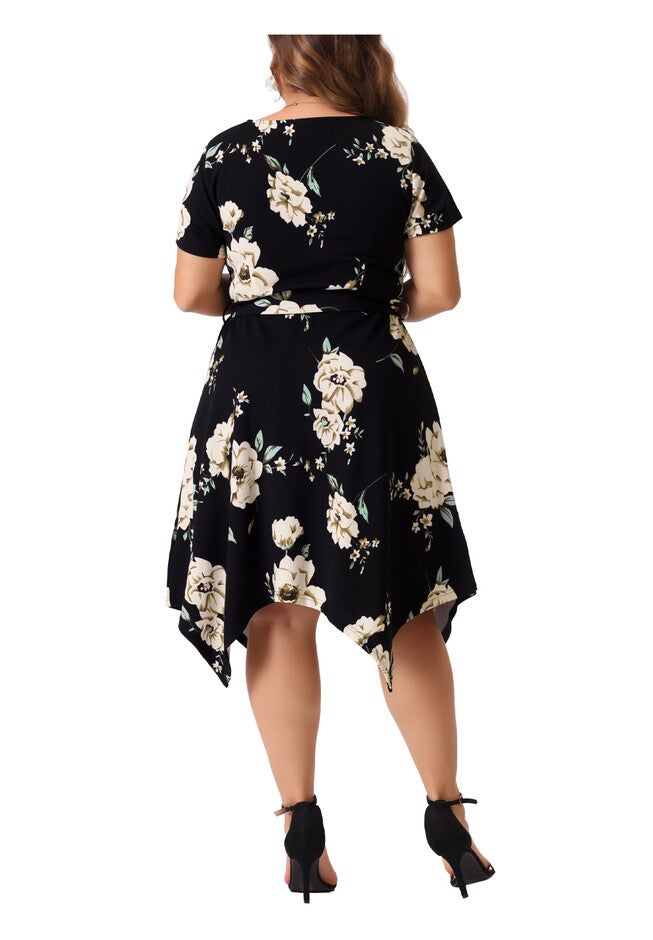 Printed Retro High Low Short Sleeves Dress, Black White / White, alternate image number 3