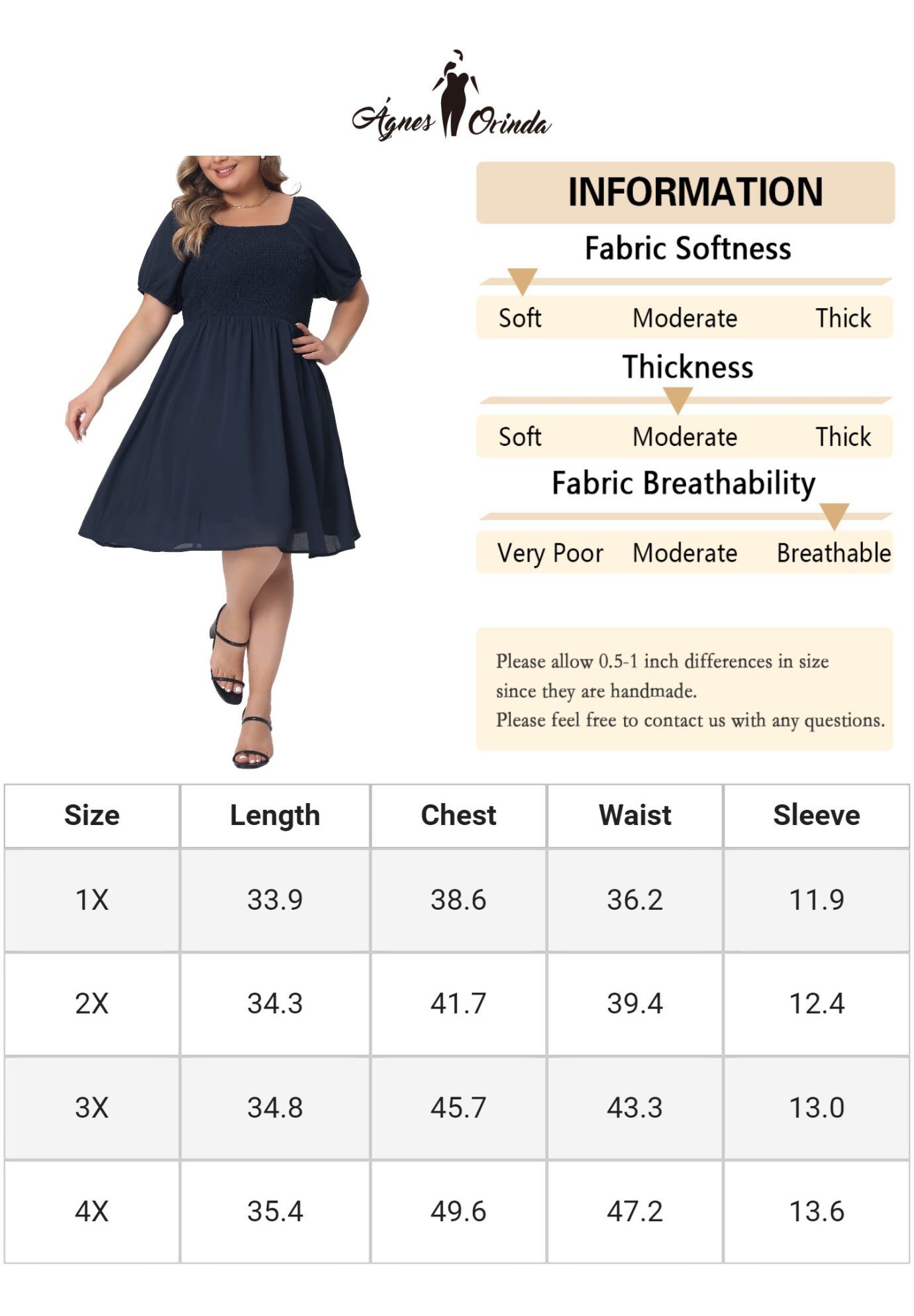 Smocked Square Neck Short Sleeve Stretchy Midi Dress, Navy Blue / Navy, alternate image number 4