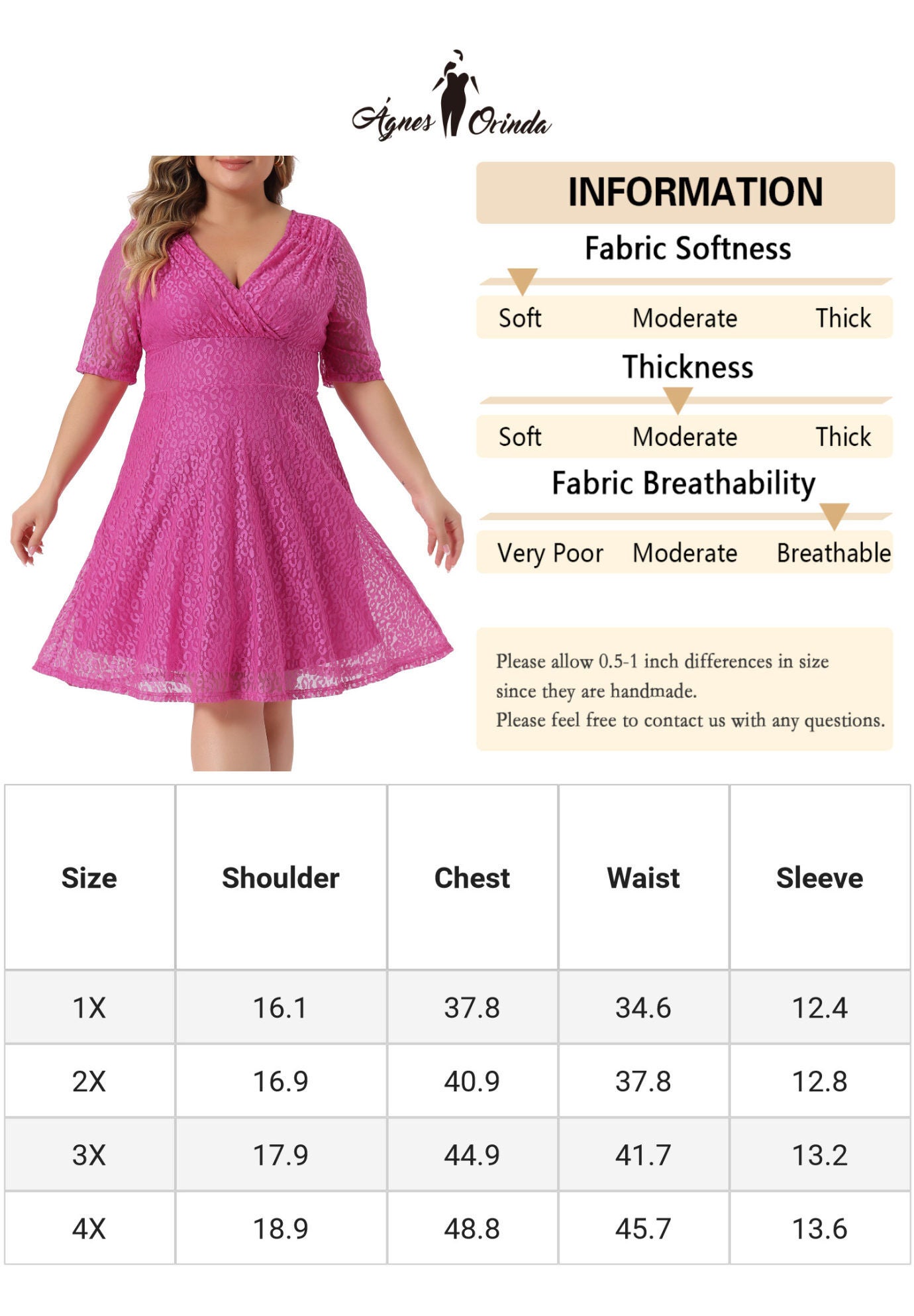 Lace Swing A-Line Cocktail Midi Dress, Hot Pink / Deep Fuchsia, alternate image number 4