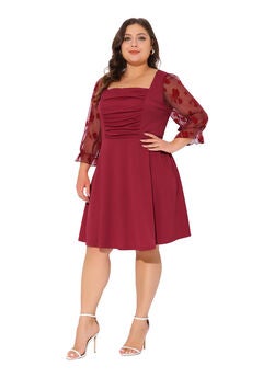 SQUARE NECK FLORAL MESH LONG SLEEVES EVENING DRESS