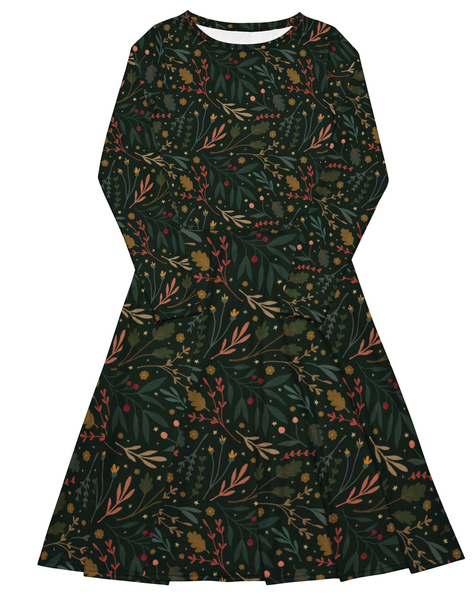 Festive Flora Long Sleeve Midi Dress, Hunter Green / Hunter Green, hi-res image number 0