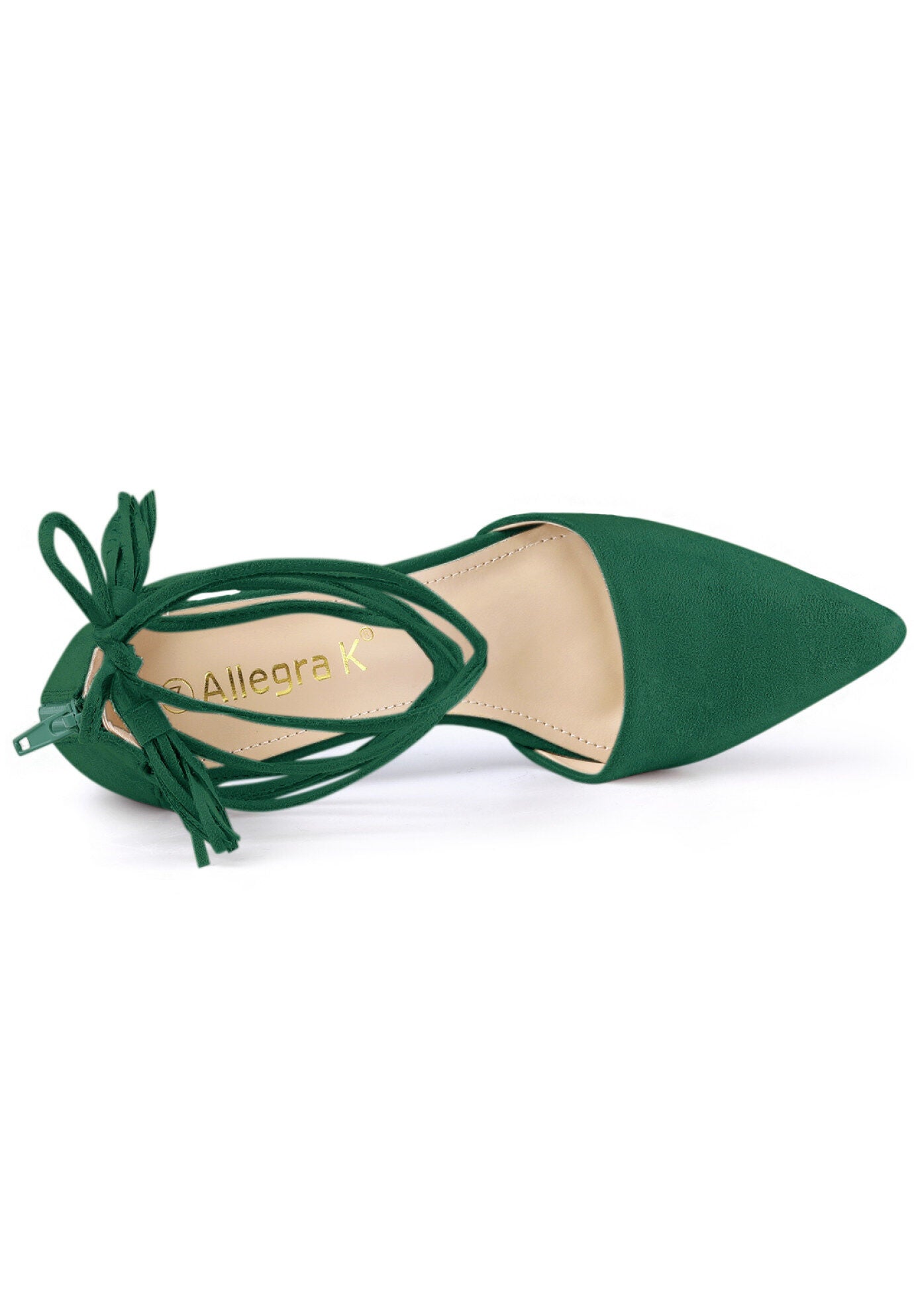 Pointed Toe Block Heels Lace Up Pumps, Emerald Green / Forest Green, alternate image number 2
