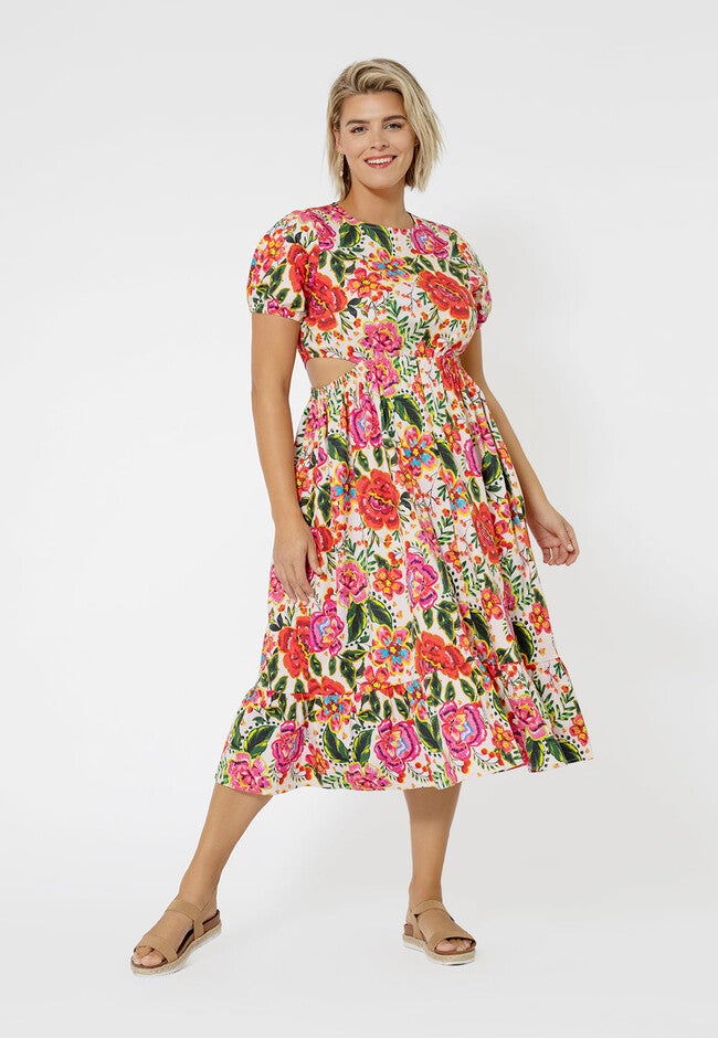 Poplin Cut-Out Midi Dress, MULTI / Pink, alternate image number 3