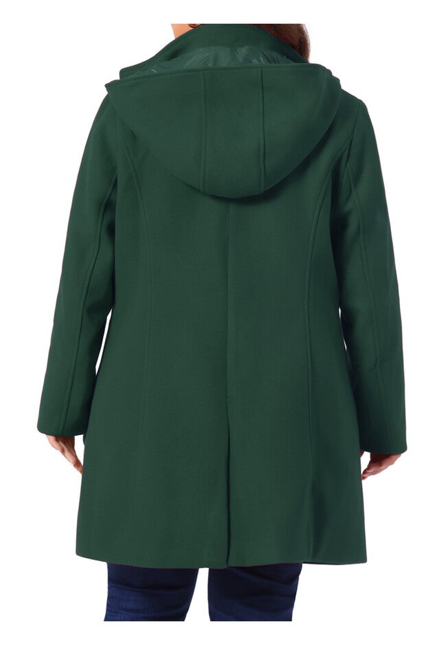 SINGLE BREASTED DETACHABLE HOODED OVERCOAT, Dark Green / Forest Green, alternate image number 3