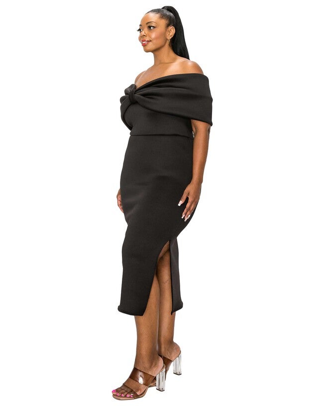 ZARIAH RIBBON DETAIL MIDI DRESS, Black / Black, alternate image number 1