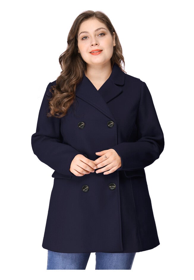 NOTCHED LAPEL DOUBLE BREASTED COAT, Dark Blue / Navy, alternate image number 2