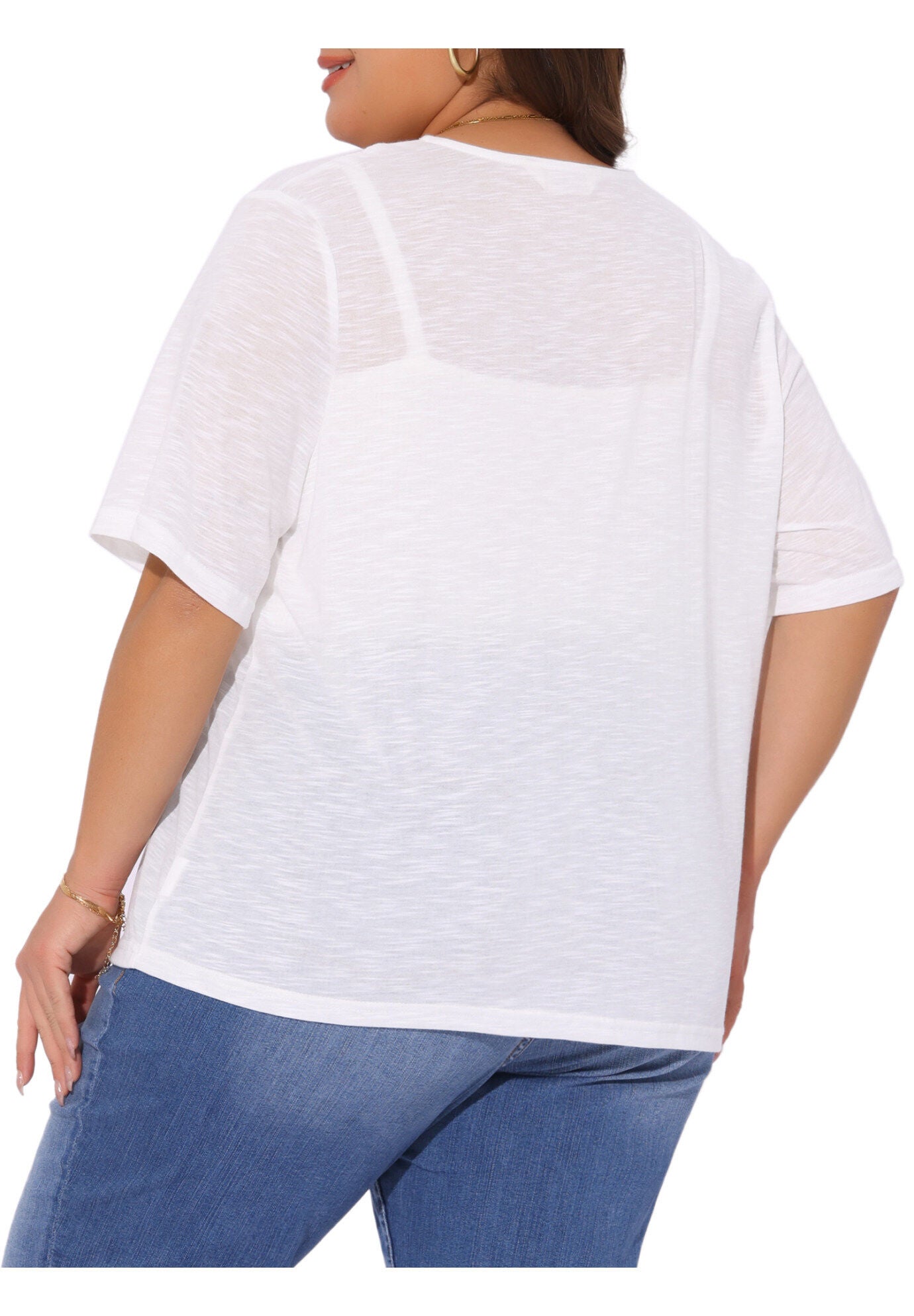 Button Down Sheer Short Sleeve Knitted Top, White / White, alternate image number 3