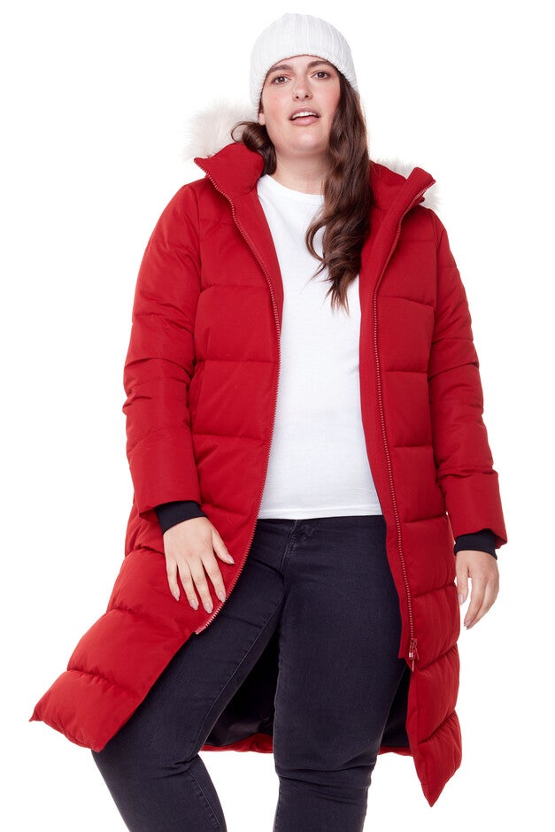 Women's Plus Size - KLUANE | Vegan Down Recycled Ultra Long Winter Parka, Water Repellent, Red / Red, hi-res image number 0