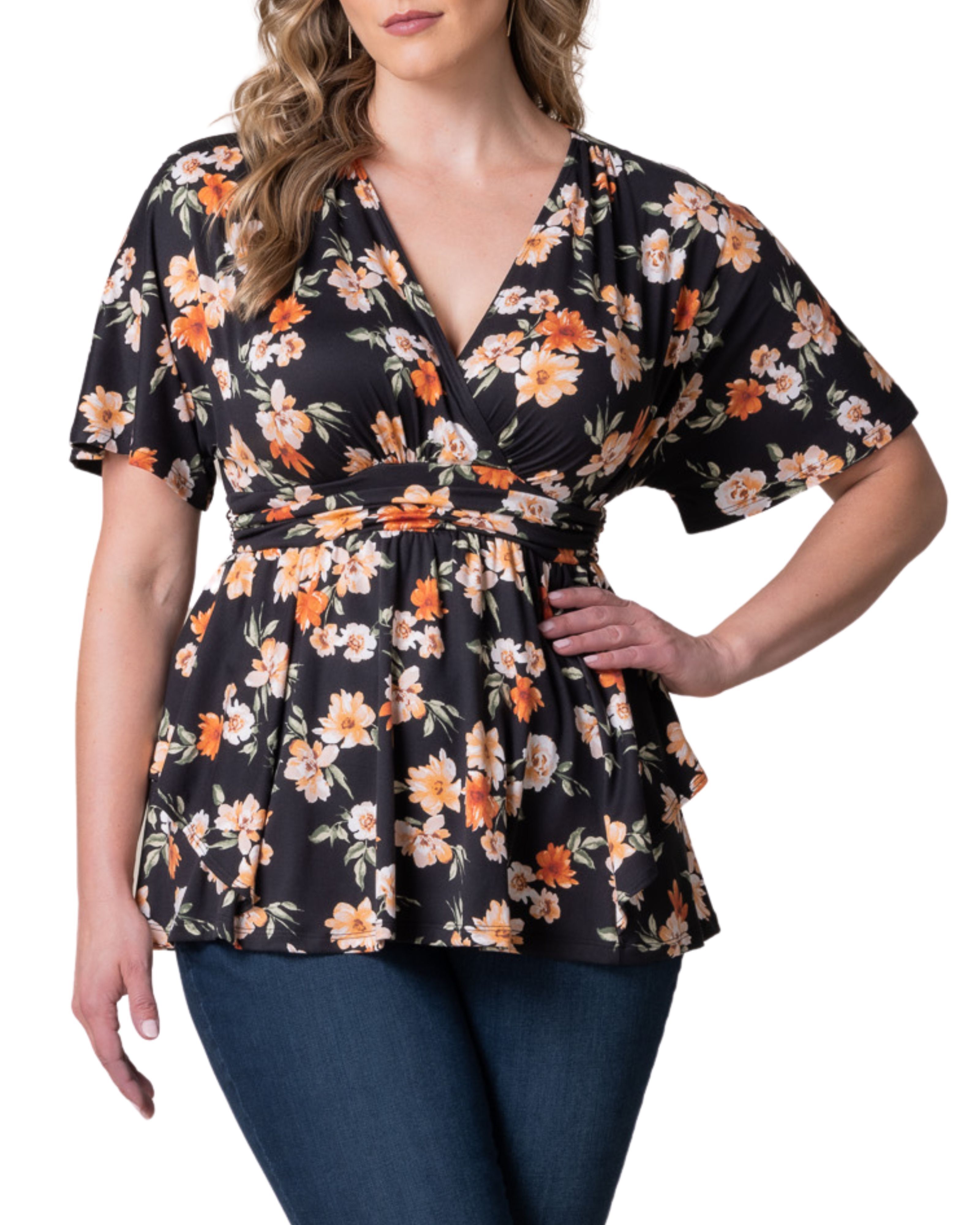 Encore Print Top, APRICOT FLORAL PRINT / Black, hi-res image number 0