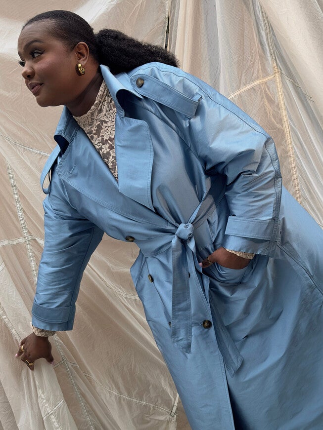 DELIA LONG OVERSIZED TRENCH, Light Blue / Light Blue, alternate image number 4