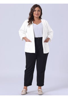 OPEN FRONT 3/4 RUCHED SLEEVE LIGHTWEIGHT BLAZER