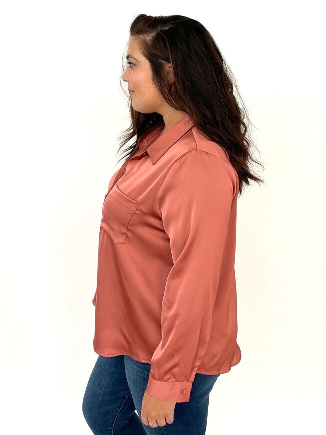 Mallow Satin Button Down - Terra Cotta, Terra Cotta / Mauve, alternate image number null