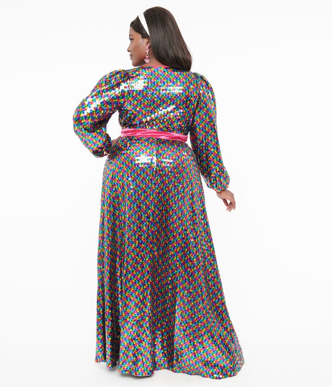 Unique Vintage Rainbow Sequins Hollywood Duster, Rainbow Sequins / Black, alternate image number 3