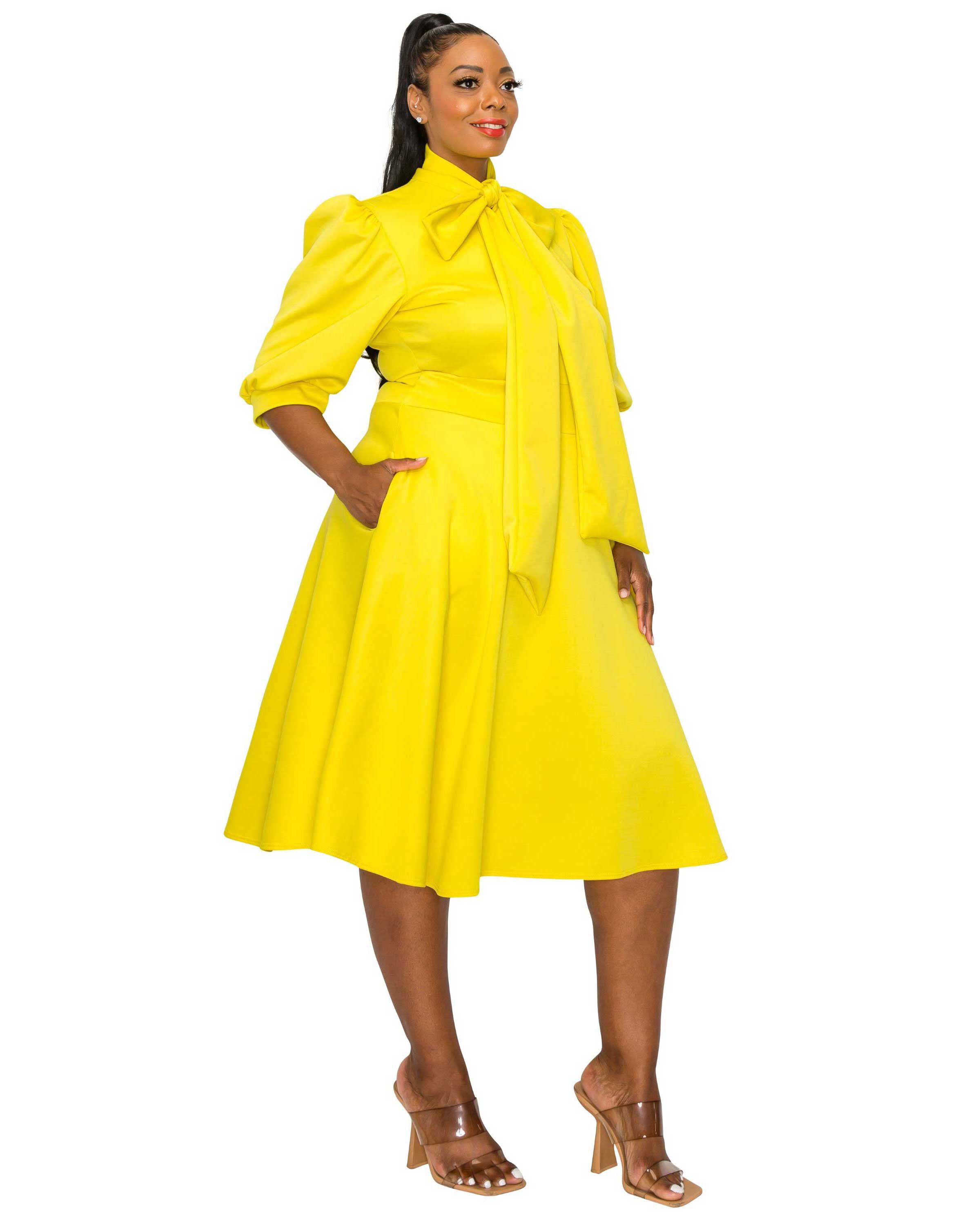Carina Donna Flare Dress w/ Pockets, Yellow / Yellow, alternate image number 2
