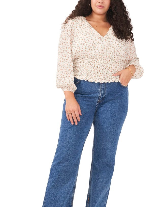 Brenna V Neck Top, SOFT ROSETTES / Ivory, alternate image number null