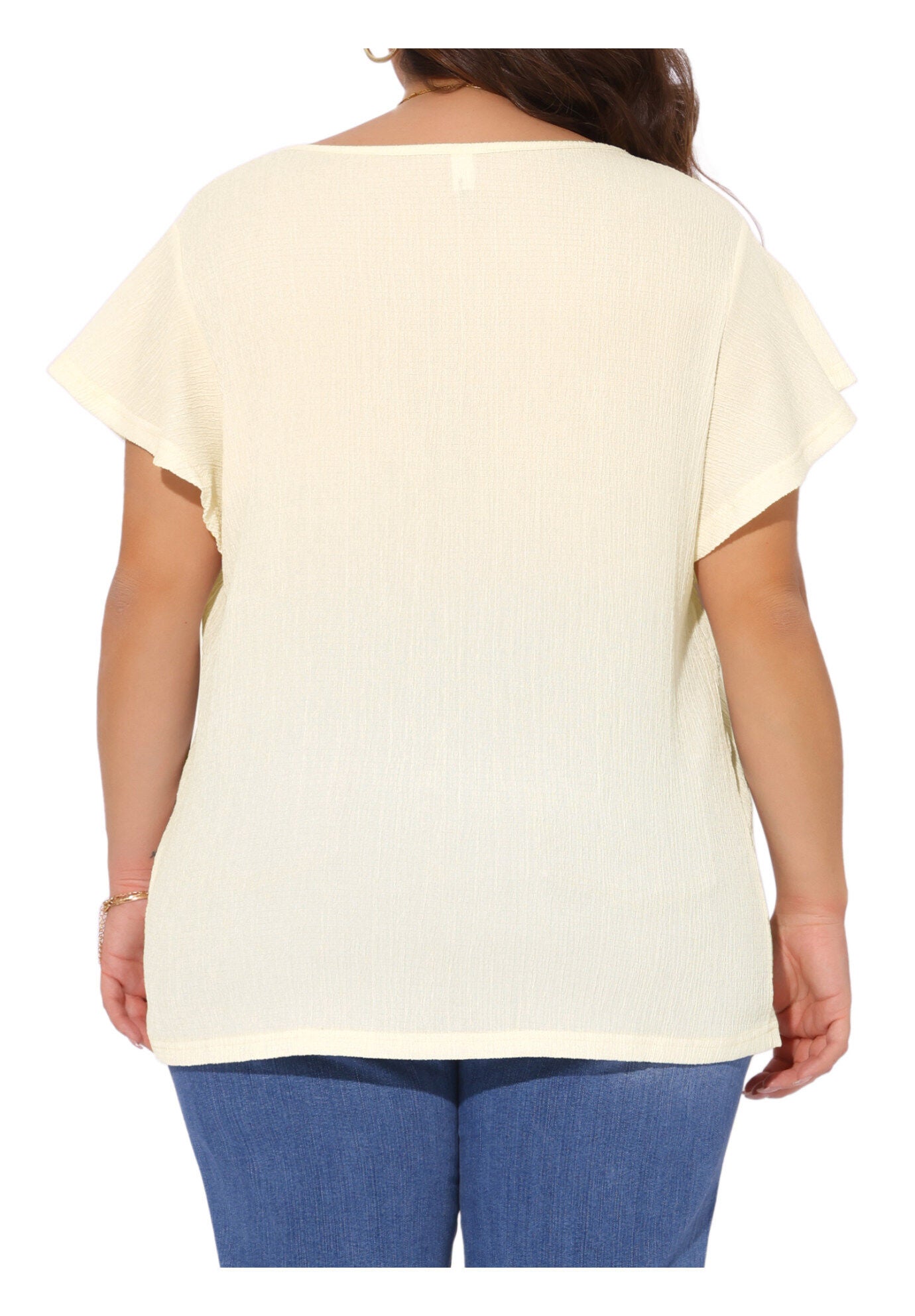 V Neck Ruffle Short Sleeve Summer Blouse, Beige / Beige, alternate image number 3