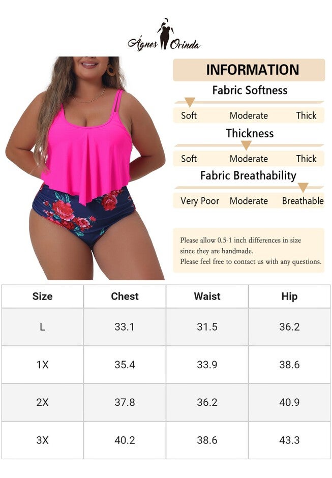 Bikini Swimsuit Floral Print High Waist Ruched 2 Piece Set, Hot Pink / Deep Fuchsia, alternate image number 4