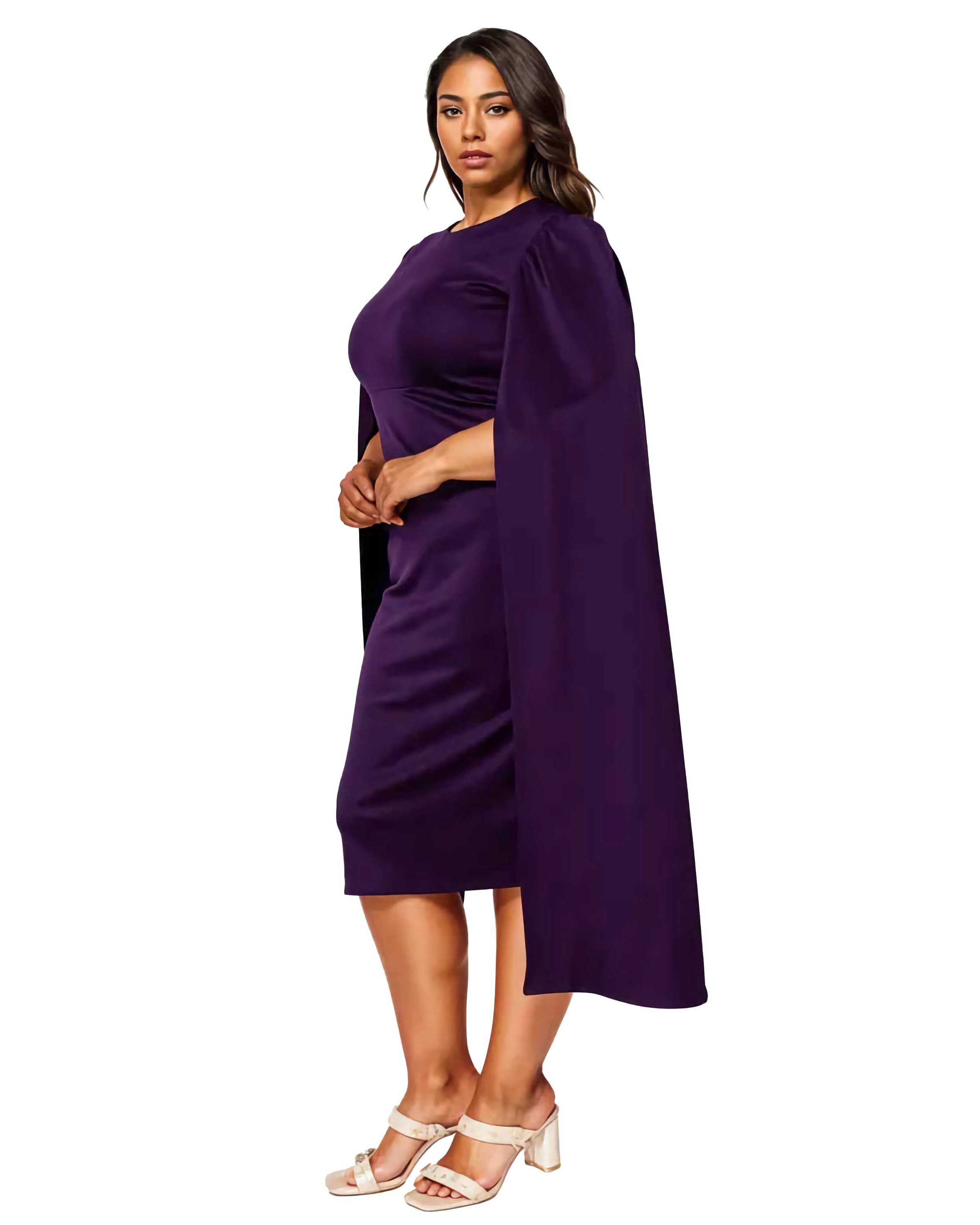 Naomi Cape Dress, Eggplant / Purple, alternate image number 1