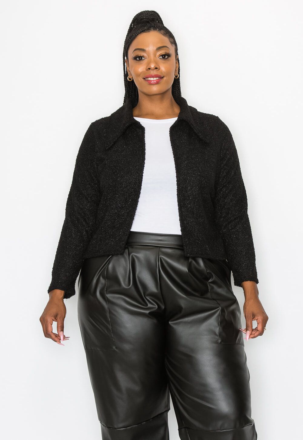 ERICA SHEARLING CROP JACKET, Black / Black, hi-res image number 0