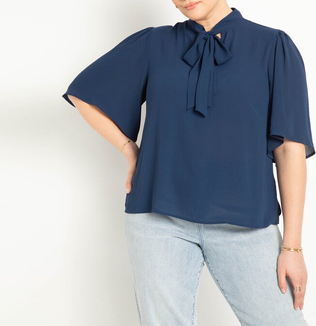 Bow Blouse With Flutter Sleeve, Ocean Cavern / Navy, hi-res image number 0