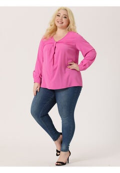 V NECK LONG SLEEVE TWIST KNOT TOP