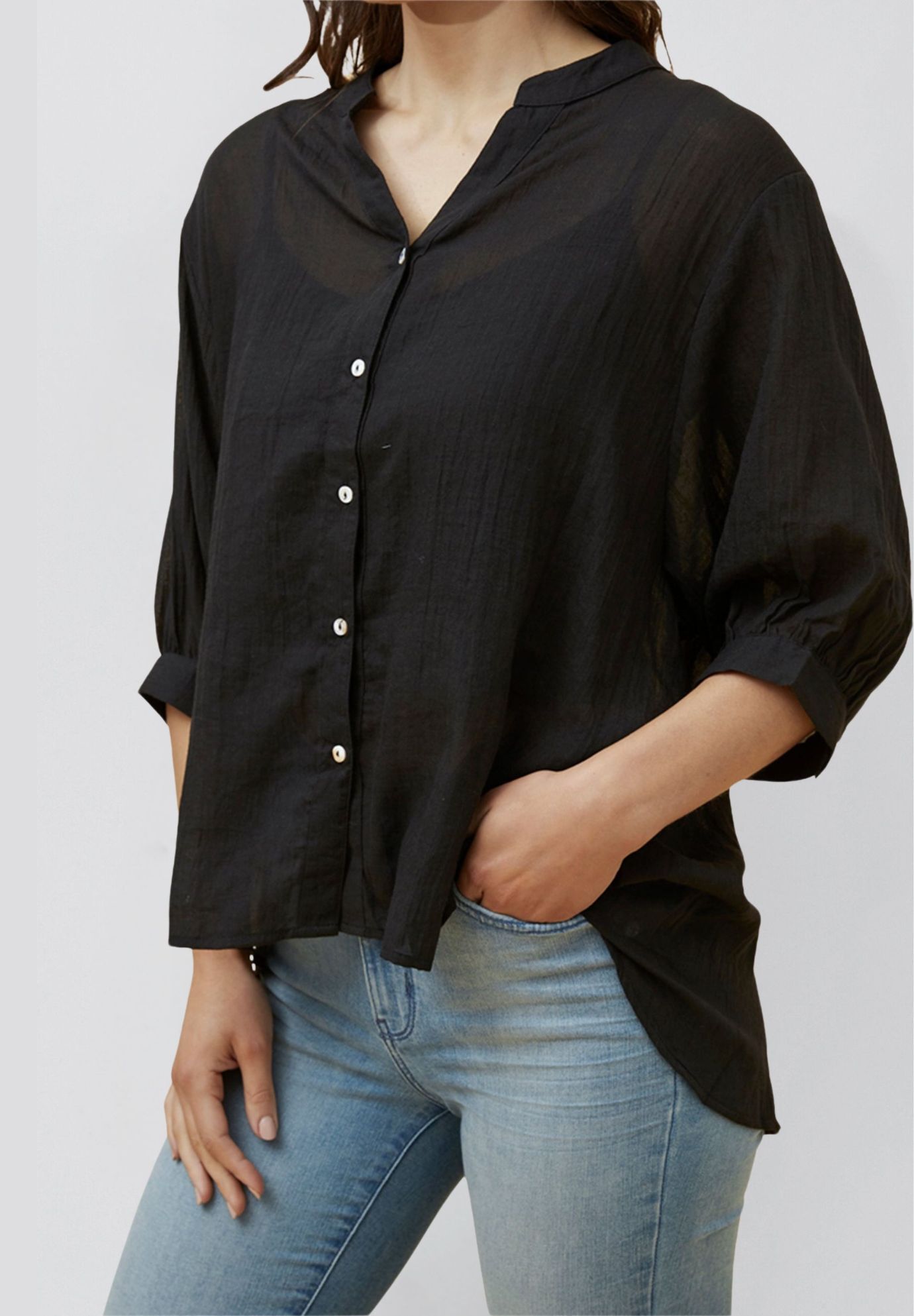 Annick- Lilou On-Off Shoulder Ditsy Floral Maxi Dress Front Slits, Black / Black, alternate image number 2