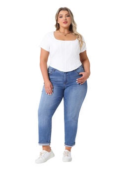 Short Sleeve Square Neck Slim Fitted Crop Top