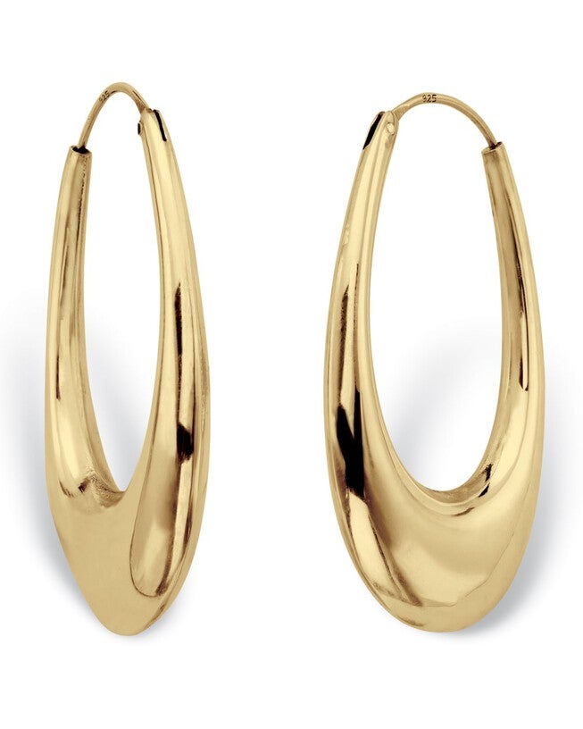 Polished Oval Puffed Hoop Earrings 18K Gold Plated .925 Sterling Silver, Yellow / Yellow, hi-res image number 0