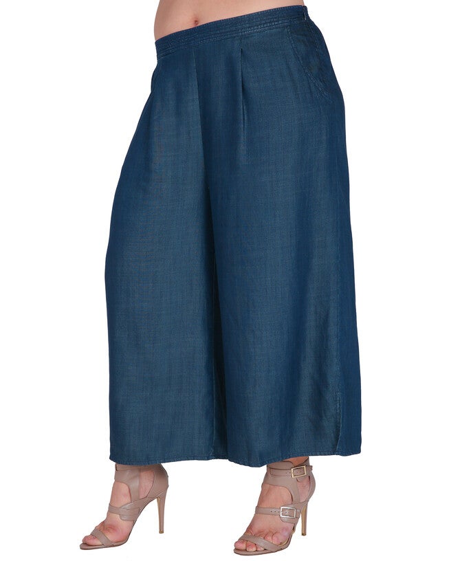 Diana Wide-Leg Cropped Indigo Tencel Denim Palazzo Pants, Dirty Dog Blue / Dark Wash, alternate image number null