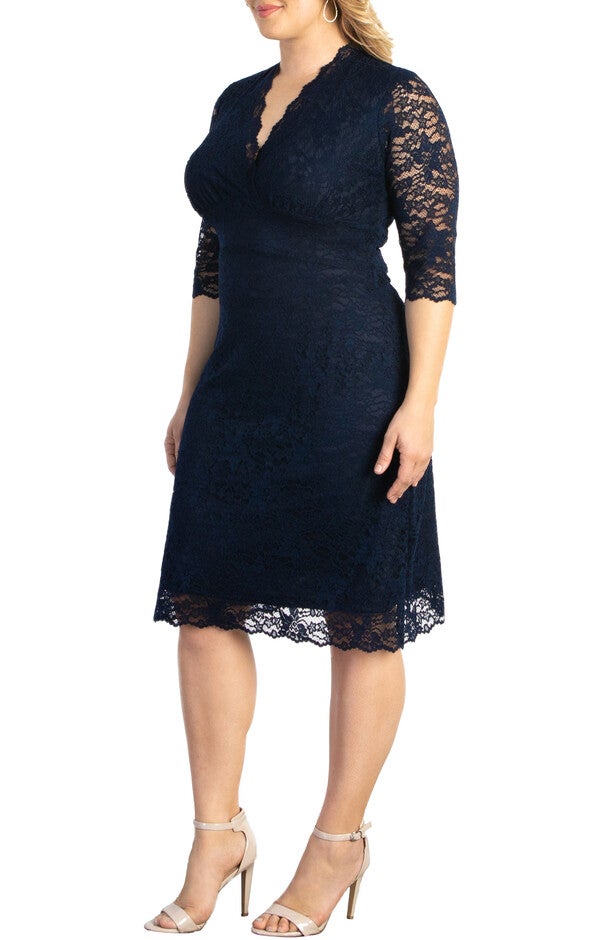 Scalloped Boudoir Lace Dress, INDIGO BLUE / Navy, alternate image number null