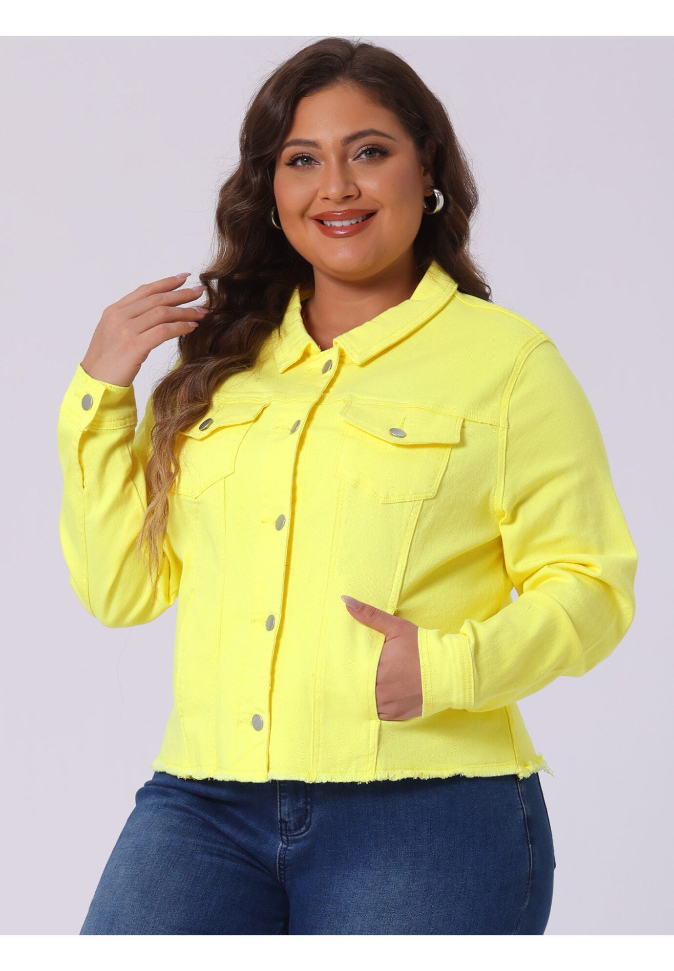 WASHED FRONT FRAYED DENIM JACKET, Yellow / Yellow, alternate image number 1