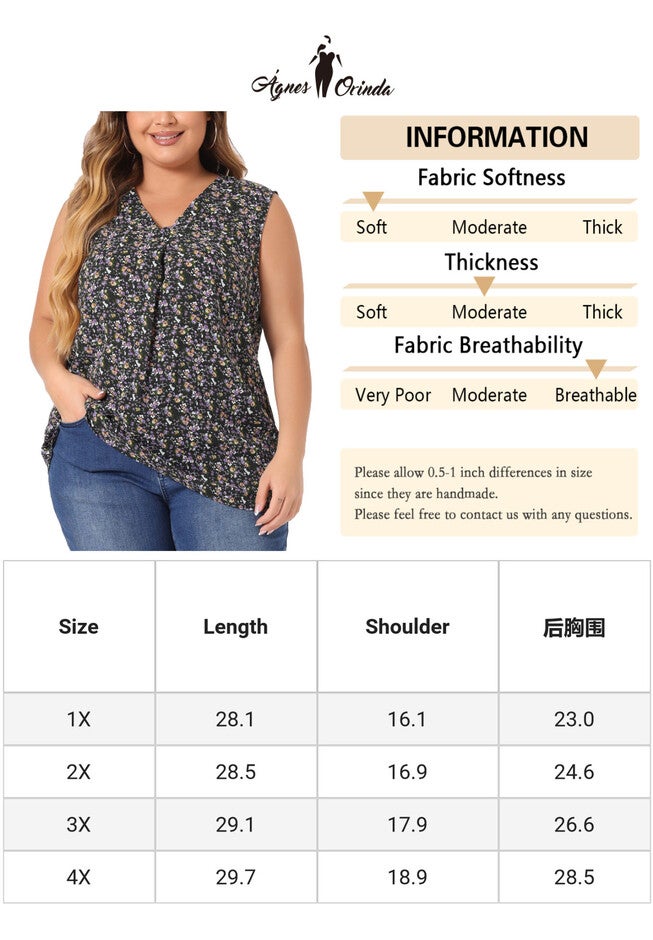 Floral Blouse Sleeveless Tank Top, Black / Black, alternate image number 4
