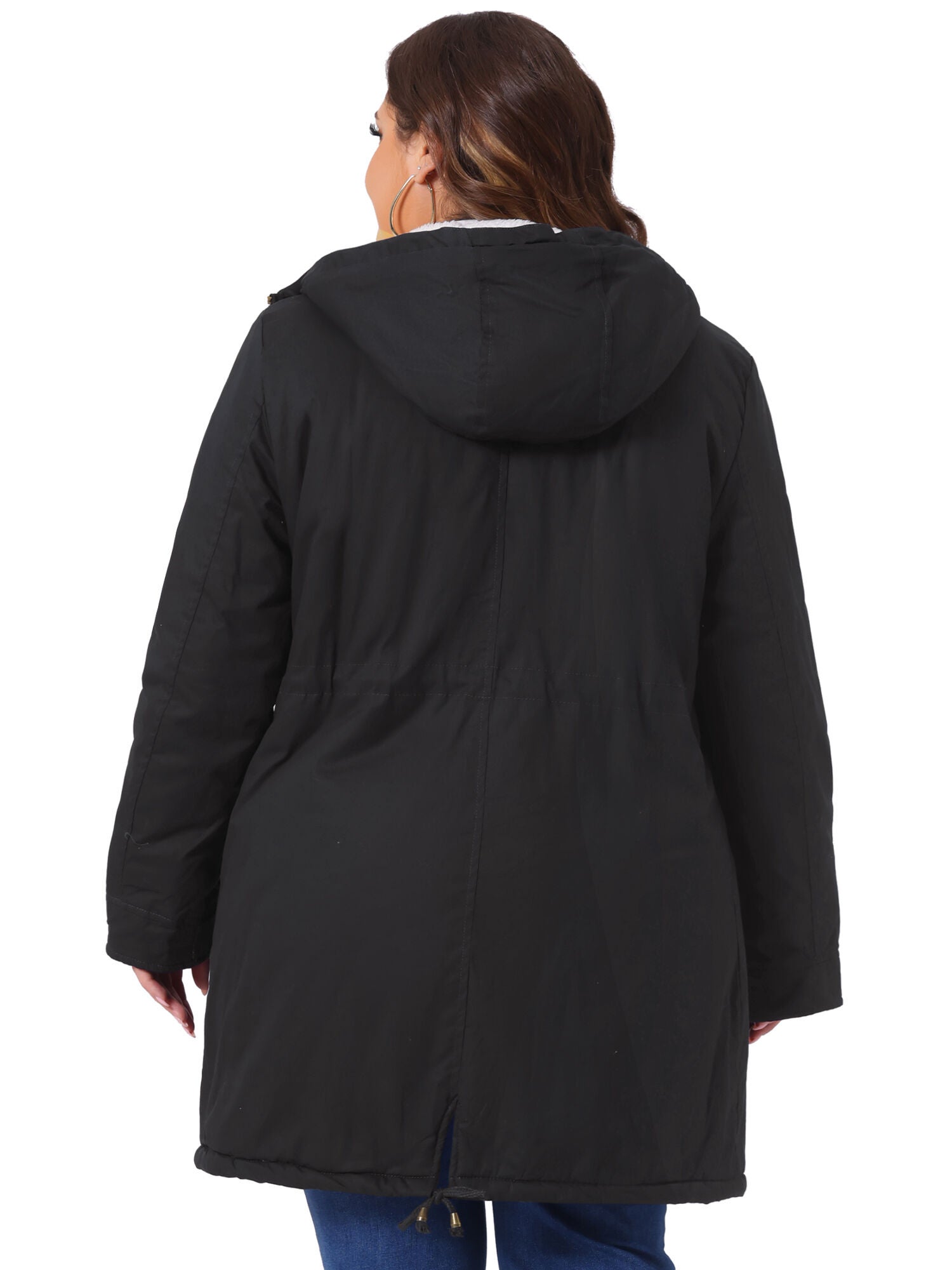 HOODED PARKAS JACKET FAUX FUR LINED LONG ANORAK COAT, Black / Black, alternate image number 3