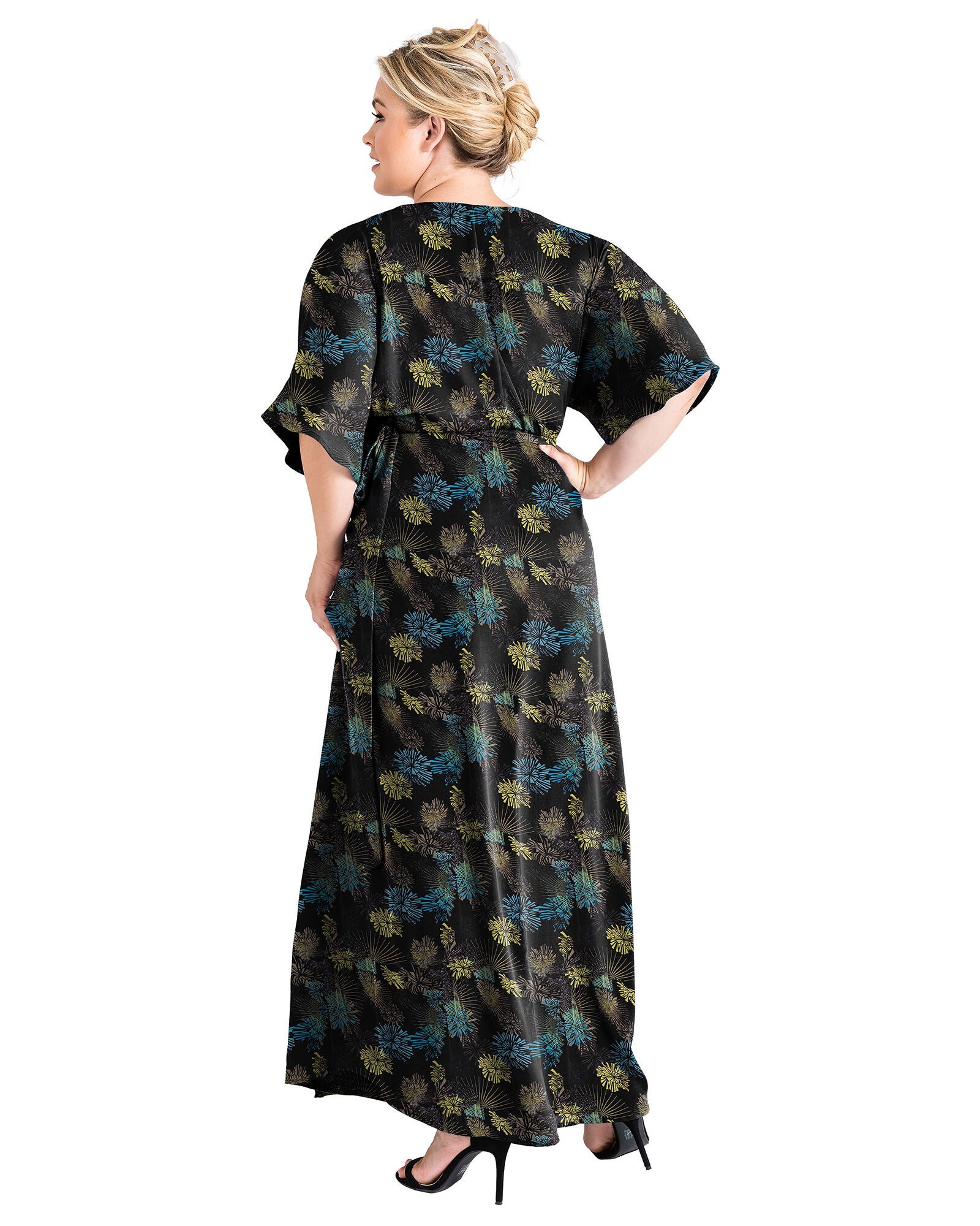 Plus Size Olivia Kimono Wrap Maxi Dress, Black Sparkler / Light Grey, alternate image number 1