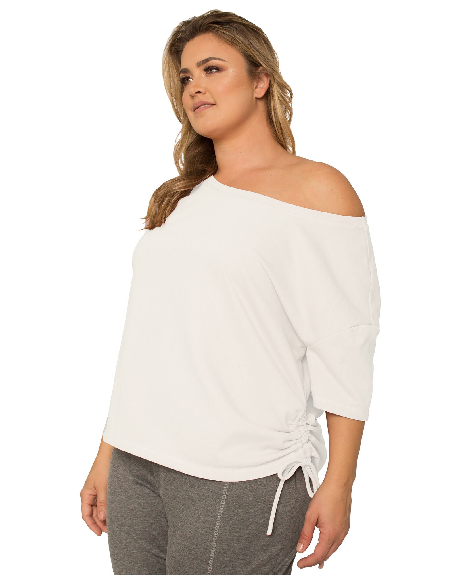 Nola Plus Size Boat Neck French Terry Ruched Tee, , alternate image number 7