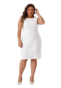 SLEEVELESS BOAT NECK STRAIGHT PENCIL SHEATH DRESS