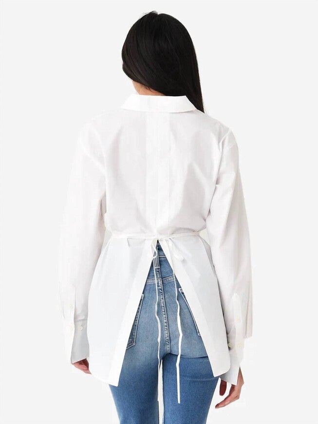 WOMEN'S SLIT BACK WAIST TIE SHIRT IN BLANC, , alternate image number null