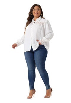 Crochet Embroidery Eyelet Button Front Oversized Shirt