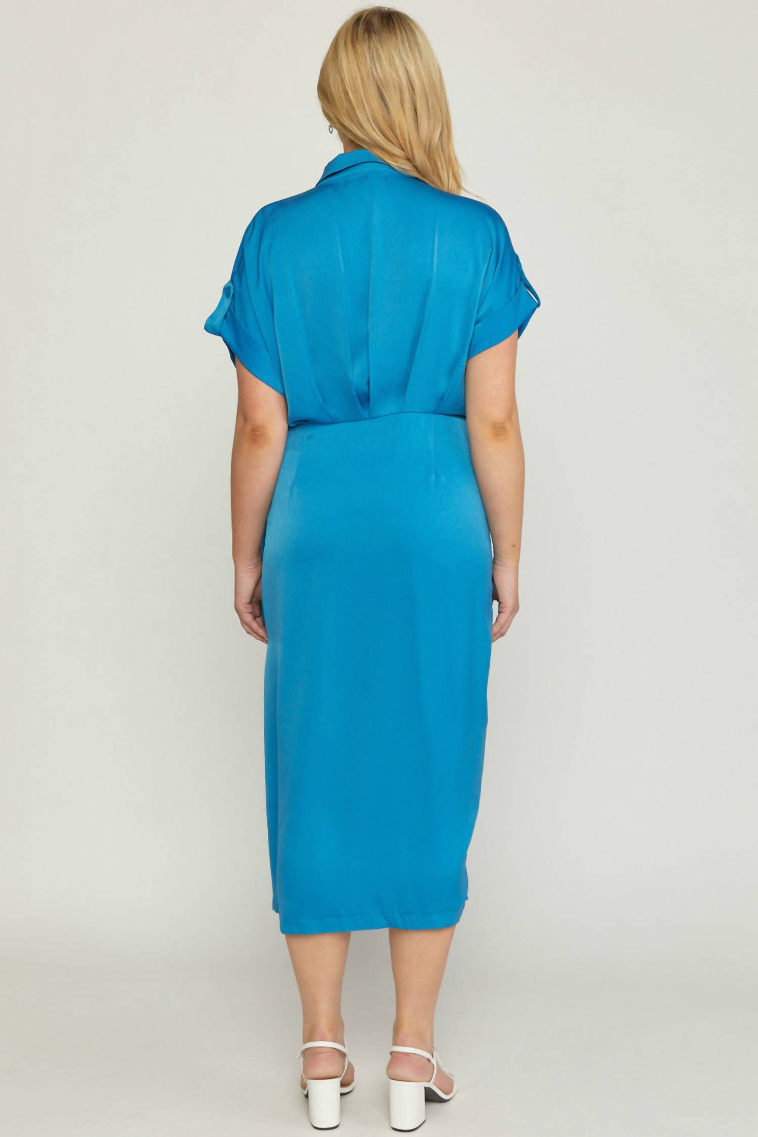 SATIN WRAP DRESS IN ROYAL BLUE, , alternate image number 9