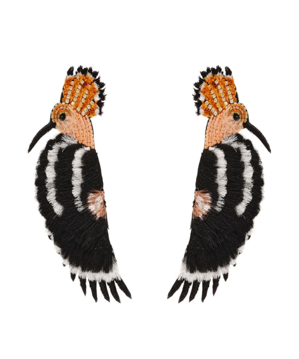 Hoopoe Bird Earrings, BLACK WHITE / Black, hi-res image number 0