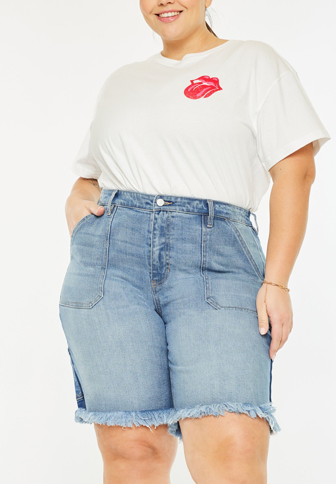 Kiran 90's Boyfriend Bermuda Shorts (Plus Size), Medium Wash / Medium Wash, alternate image number 2