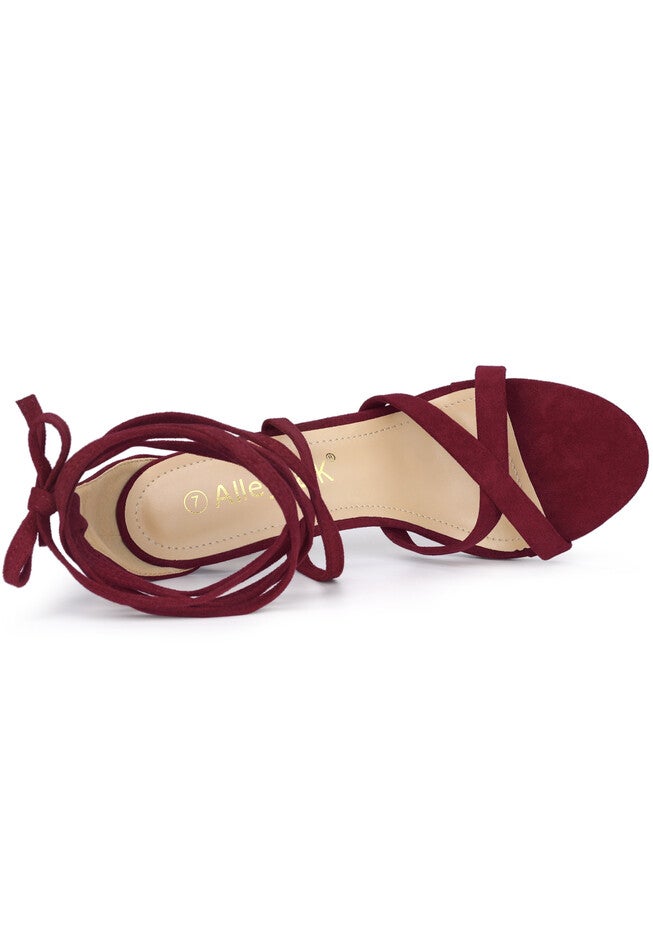 Lace Up Heels Stiletto High Heel Sandals, Burgundy / Burgundy, alternate image number 1