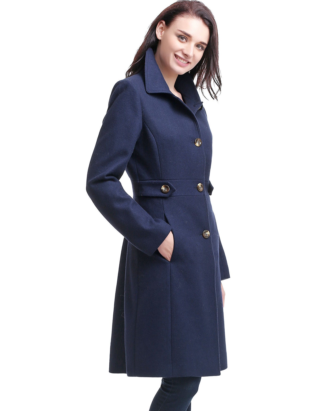 BGSD Women Heather Wool Blend Walking Coat, Navy / blue, alternate image number 3