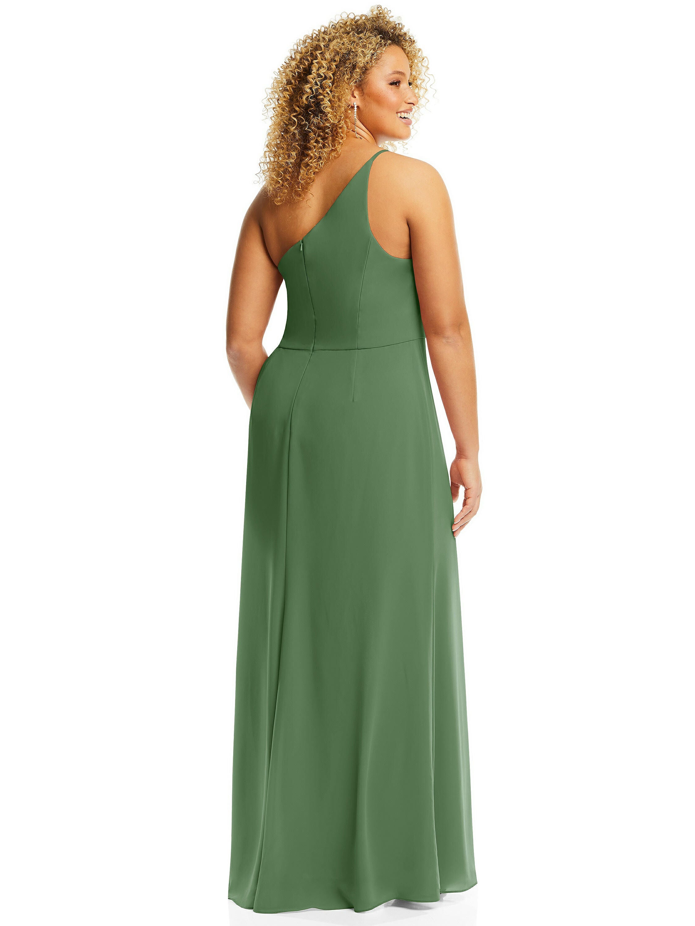 Skinny One-Shoulder Trumpet Gown with Front Slit, Vineyard Green / Olive Green, alternate image number 3